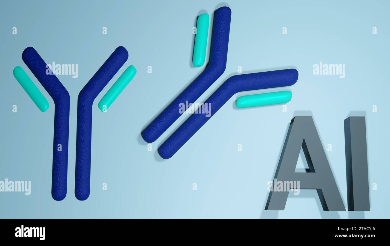 Die generative KI-Technologie kann das Verhalten des 3D-Renderings von Antikörpern entwickeln, simulieren und vorhersagen Stockfoto