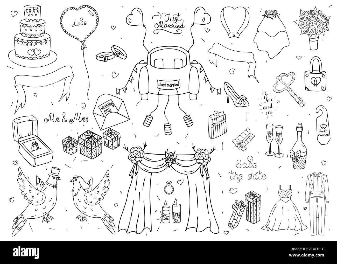 Set mit 31 Braut-Doodle-Elementen Stock Vektor