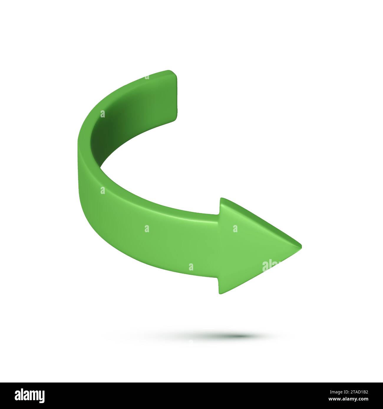 Grünes Pfeilsymbol. Nach rechts gekrümmter Pfeil. 3D-Designelement für Web- und Infografiken. Vektorabbildung Stock Vektor