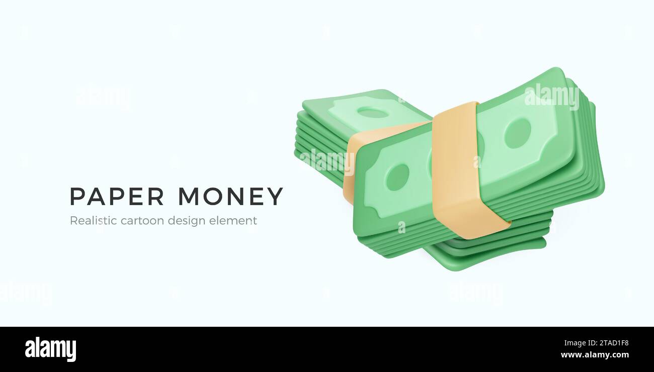 Ein paar Geldpakete. 3D-realistisches Papier-Dollarpaket. Geldmanagement und finanzielle Einsparungen. Vektorabbildung Stock Vektor