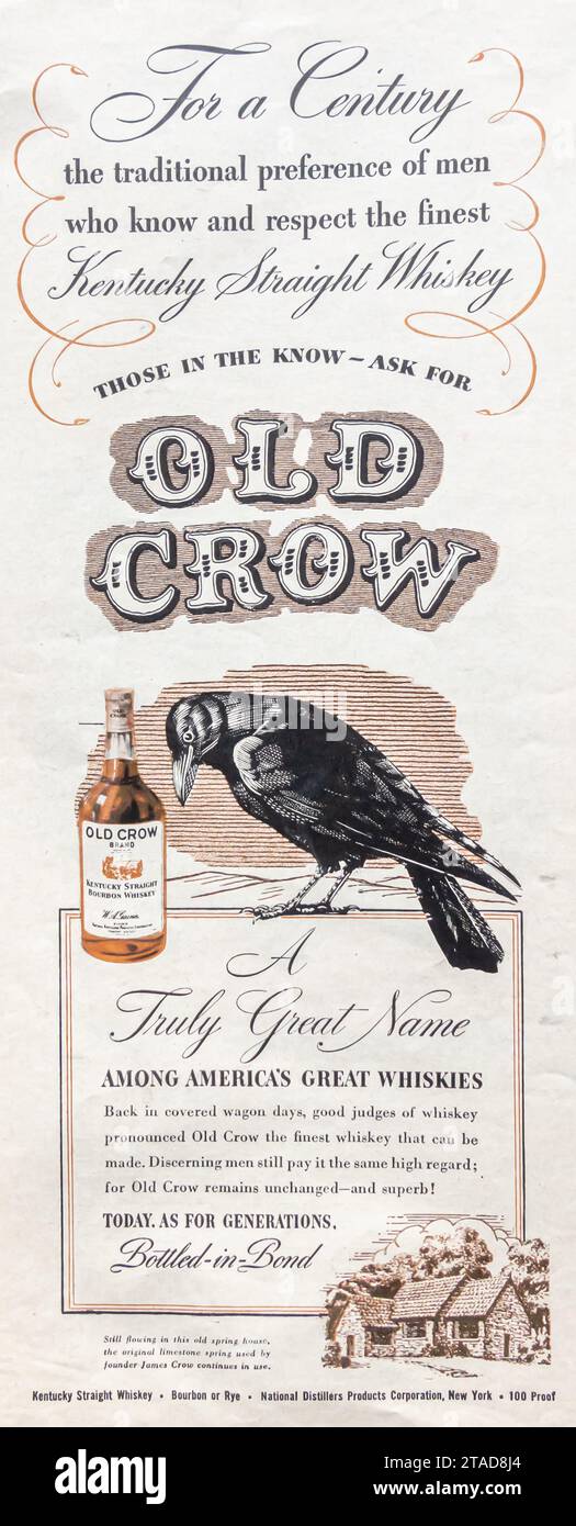1945 Old Crow Whiskey Ad Stockfoto