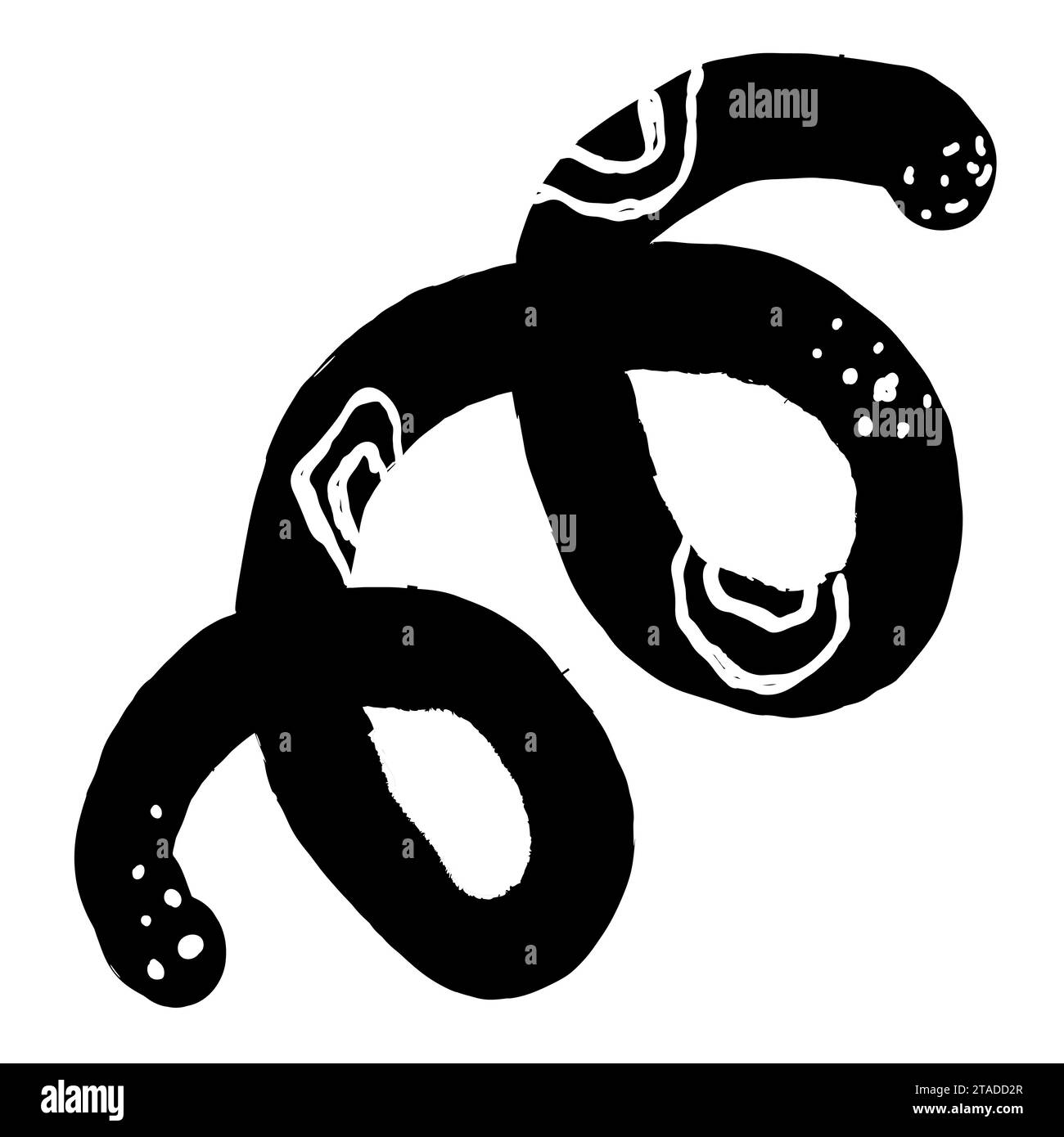 Naives schwarzes Schnitzel mit weißem abstrakten Muster, handgezeichnete Kritzellinien auf weißem Hintergrund. Kreativer abstrakter, moderner, trendiger Malstil Stock Vektor
