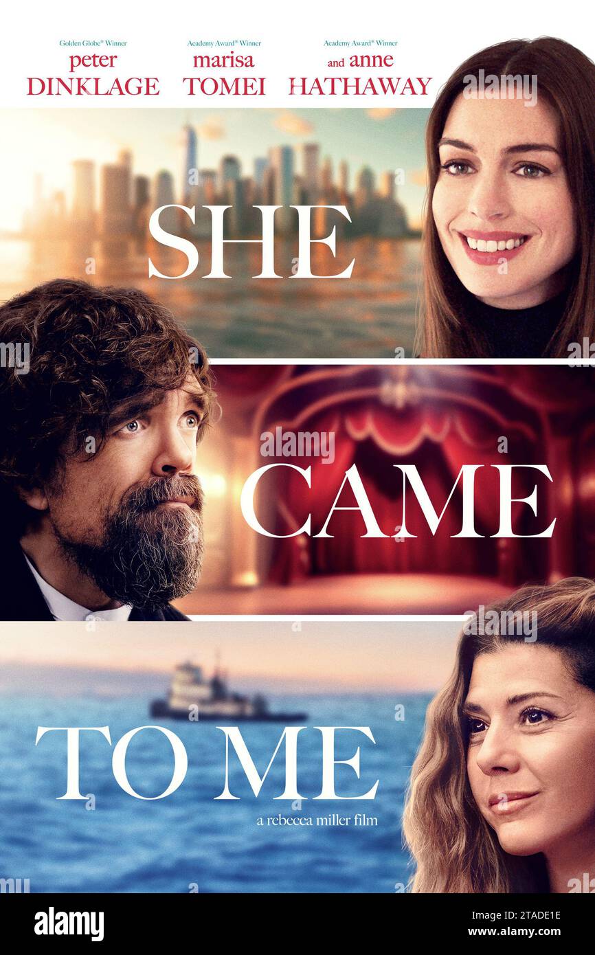 Sie kam zu mir Poster Anne Hathaway, Peter Dinklage & Marisa Tomei Stockfoto