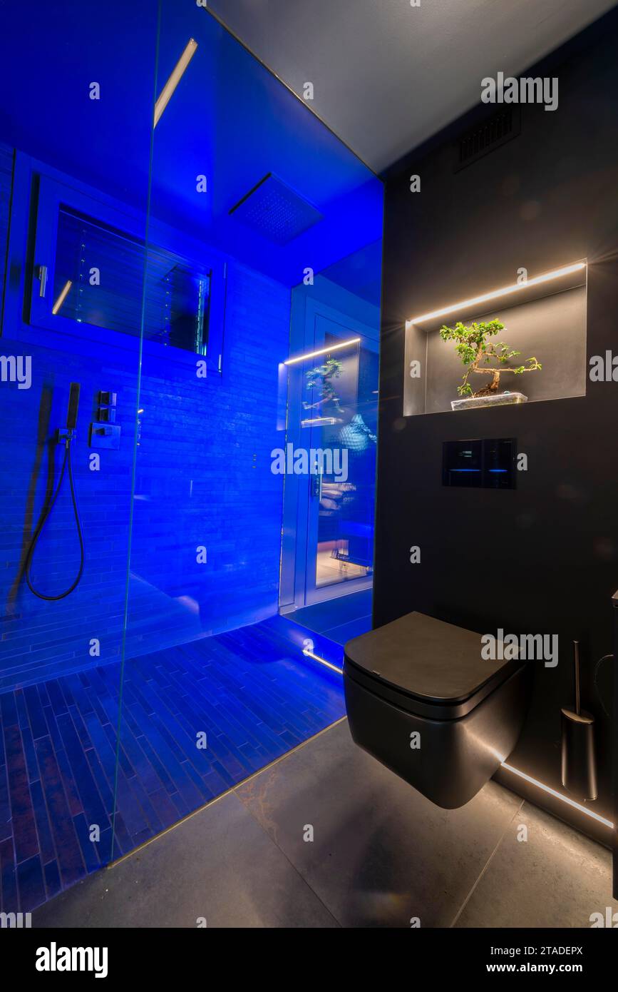 Modernes Luxusbad mit schönem Design in Apartment in der Schweiz Stockfoto