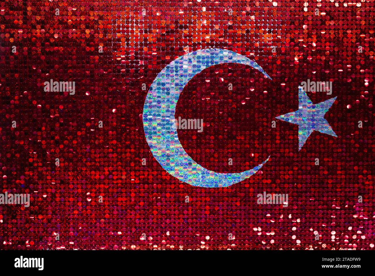 Türkische Flagge mit weißem Stern und Mond im Blick Stockfoto