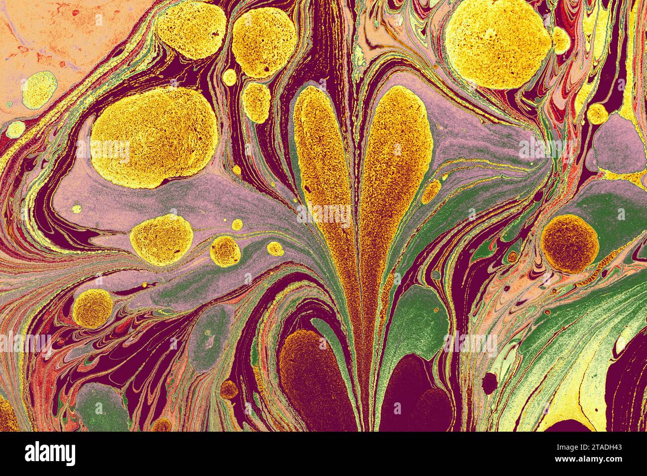 Ebru-Marmorierhintergrund mit Herzform. Einzigartige Kunst Marmorierung Textur Hintergrund Stockfoto
