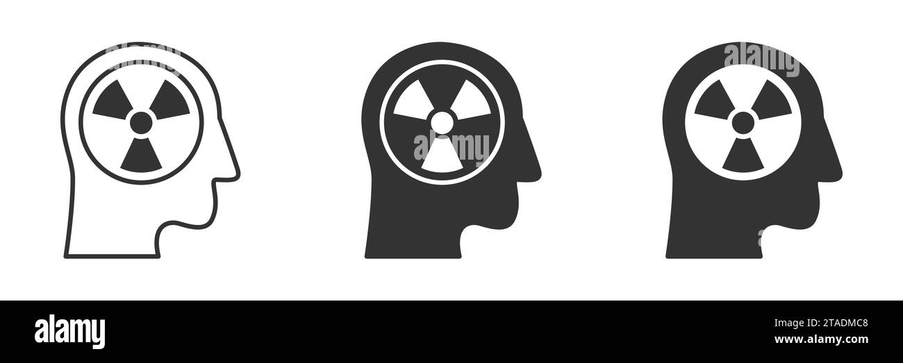 Menschliches Kopfsymbol mit Strahlungssymbol innen. Vektorabbildung Stock Vektor