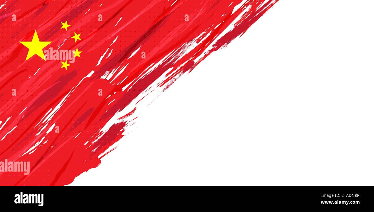Flagge von China mit Pinselfarbe und Rastereffekt. China National in Grunge Pinsel Stroke Konzept isoliert auf weißem Hintergrund Stock Vektor