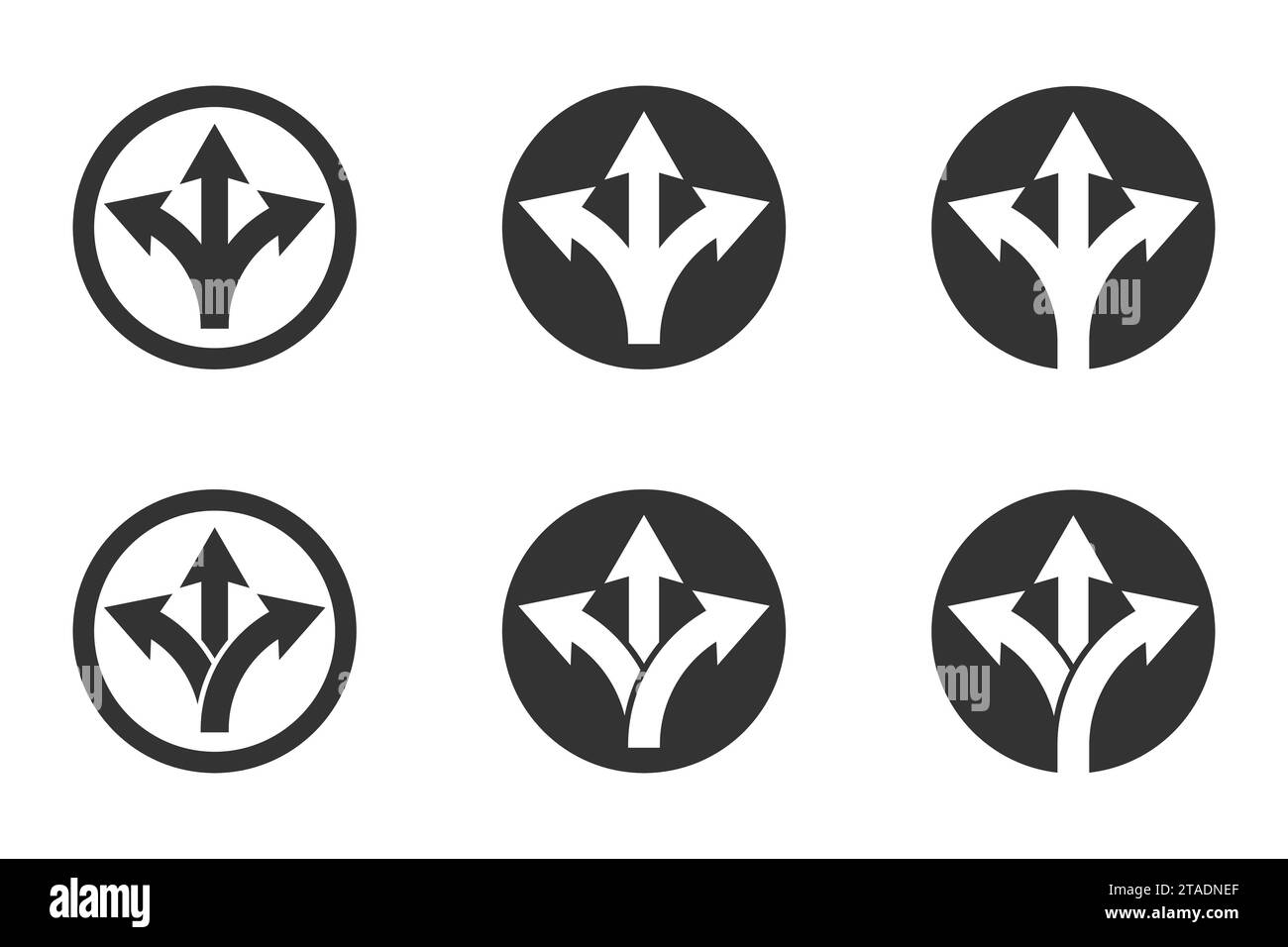 Symbolsatz für drei-Wege-Pfeil. Illustration des flachen Vektors. Stock Vektor