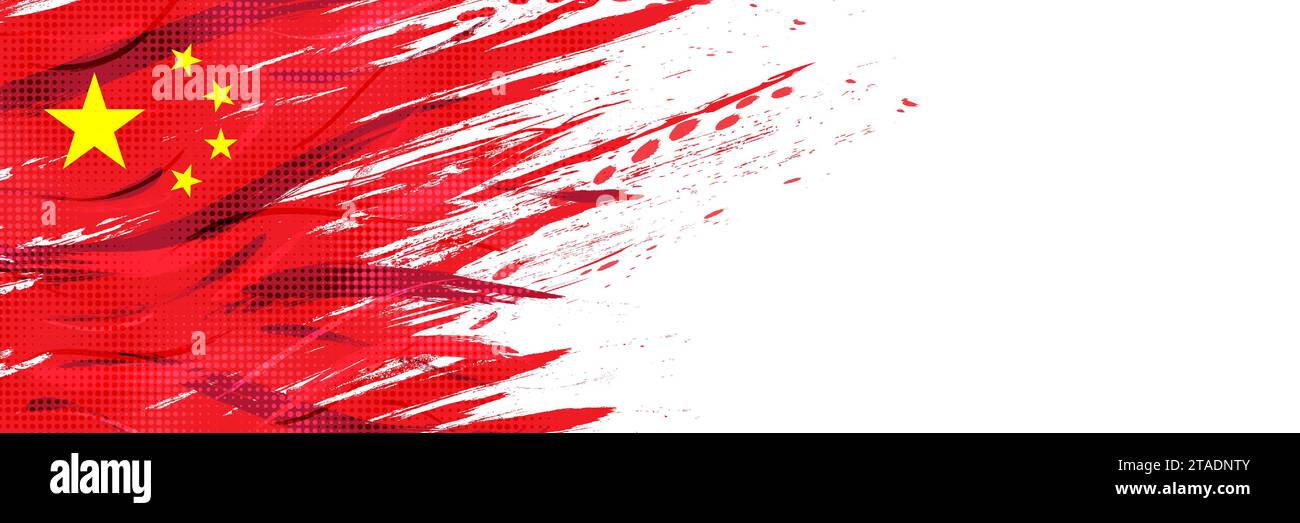 Flagge von China mit Pinselfarbe und Rastereffekt. China National in Grunge Pinsel Stroke Konzept isoliert auf weißem Hintergrund Stock Vektor