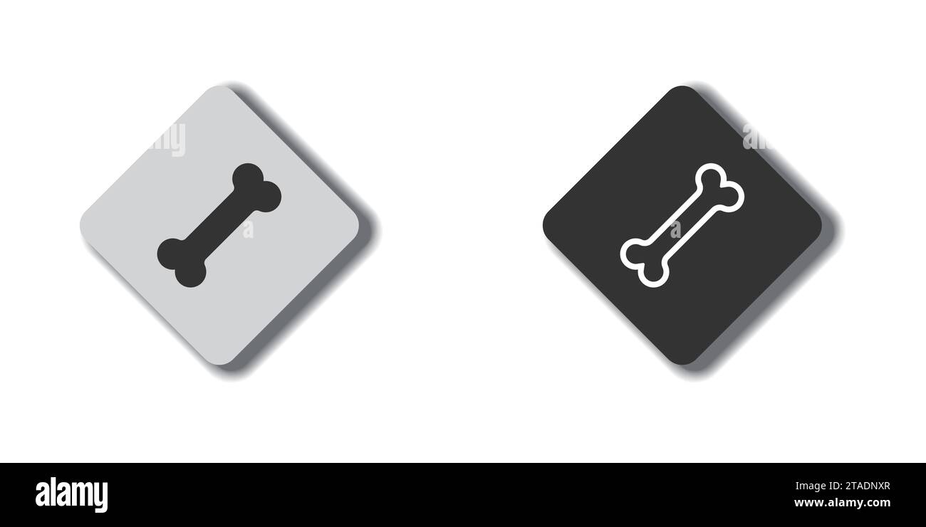 Knochensymbol auf flachem Knopf mit Schatten. Hundefutter-Symbol. Vektorabbildung Stock Vektor