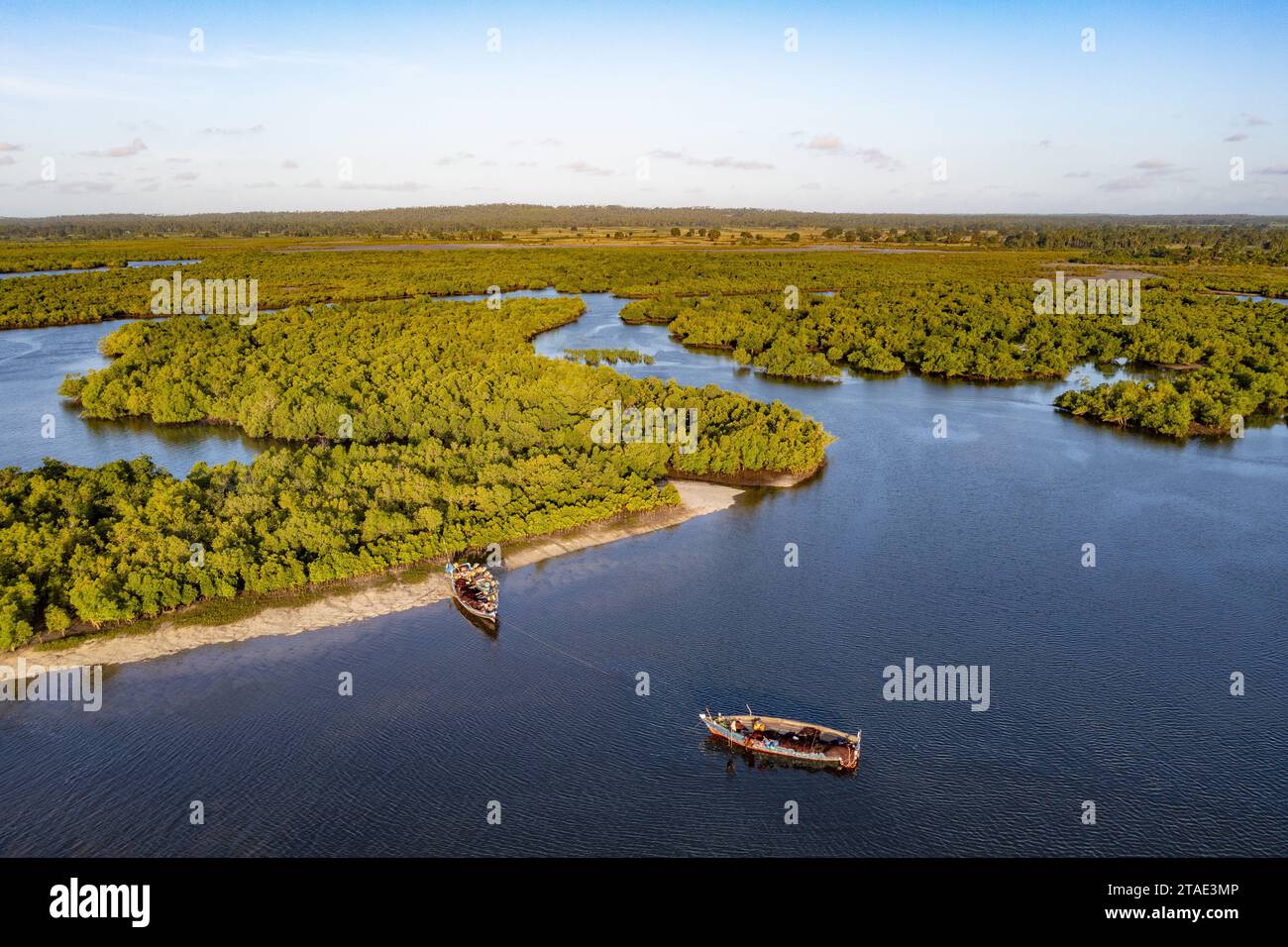 Tansania, Sansibar, Bumbwini aus der Vogelperspektive auf die Mangroven und die Mäander des Flusses Stockfoto