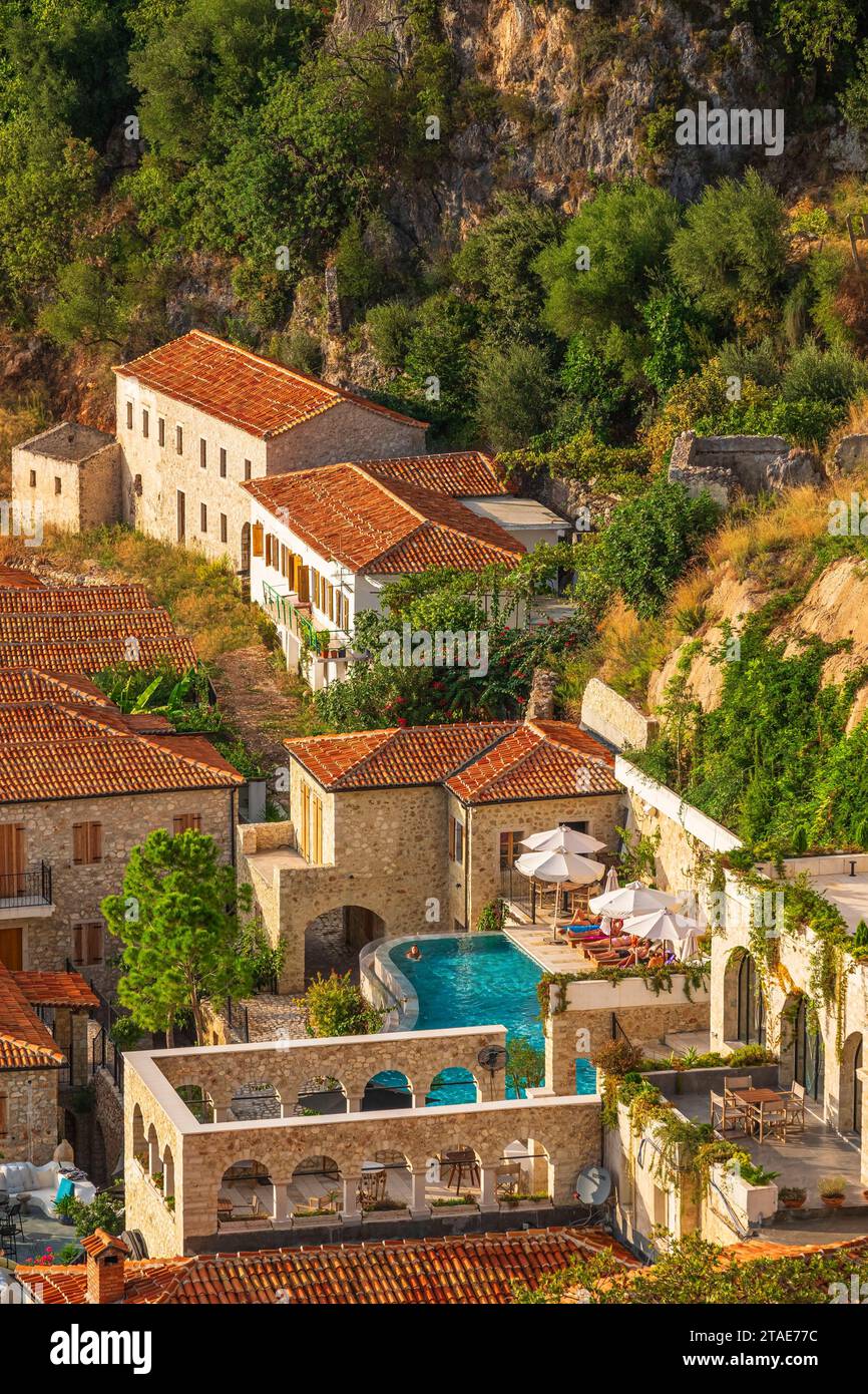 Albanien, Provinz Vlora, das alte Dorf Dhermi an einem Hang der Ceraunischen Berge erbaut, Luxushotel Zoe Hora Stockfoto