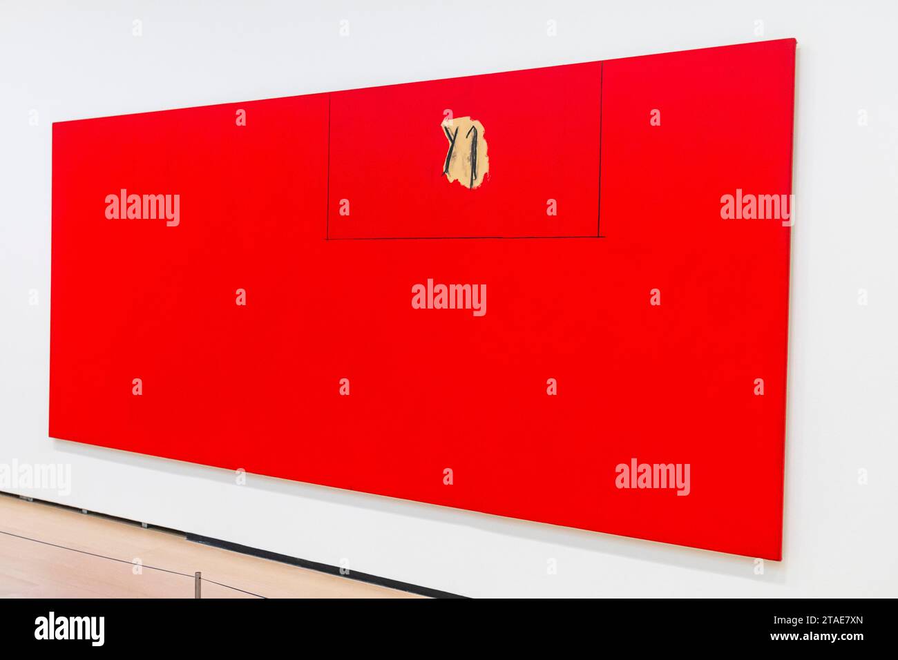 Spanien, Baskenland, Bilbao, die größte Stadt der autonomen Gemeinschaft des Baskenlandes und des Nordens der Iberischen Halbinsel. Das Guggenheim Museum in Bilbao ist ein Museum für moderne und zeitgenössische Kunst, entworfen von Frank Gehry. Robert Motherwell, Etude phénicienne rouge Stockfoto
