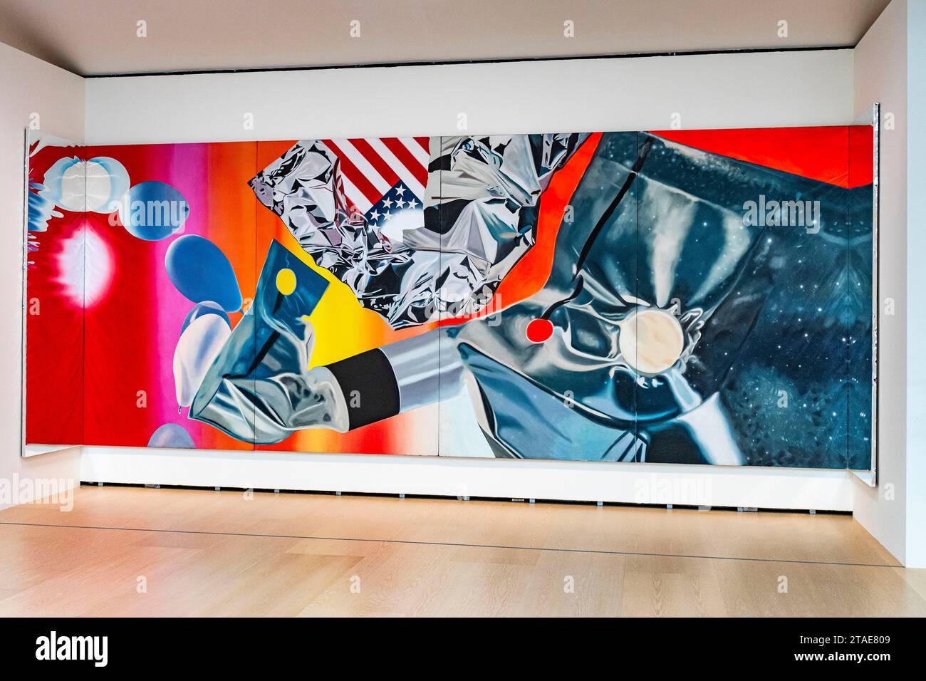 Spanien, Baskenland, Bilbao, die größte Stadt der autonomen Gemeinschaft des Baskenlandes und des Nordens der Iberischen Halbinsel. Das Guggenheim Museum in Bilbao ist ein Museum für moderne und zeitgenössische Kunst, entworfen von Frank Gehry. James Rosenquist, Kapsel flamant Stockfoto