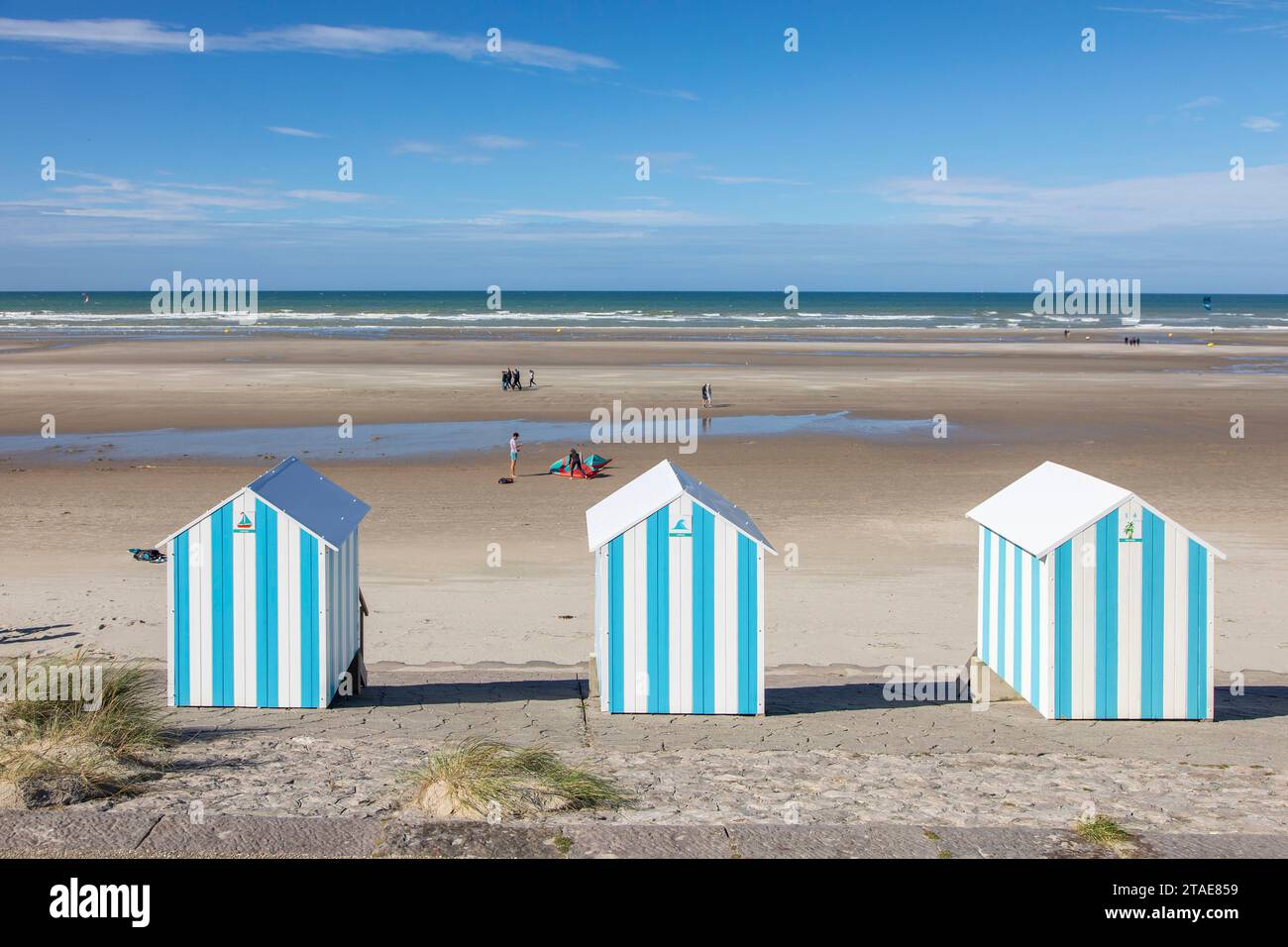 Frankreich, Pas-De-Calais, Hardelot, Strandhütten auch bekannt Kabinen Stockfoto