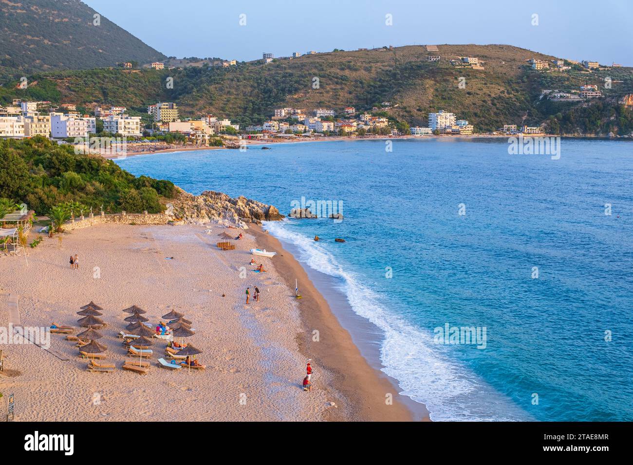 Albanien, Provinz Vlora, Himare, Badeort an der albanischen Riviera, Strand von MARAC (Plazhi i Maracit) Stockfoto
