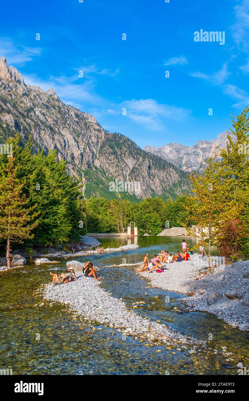 Albanien, Provinz Kukes, Nationalpark Valbona Valley, Fluss Valbona Stockfoto