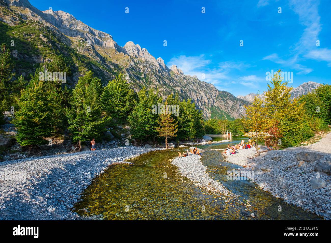 Albanien, Provinz Kukes, Nationalpark Valbona Valley, Fluss Valbona Stockfoto