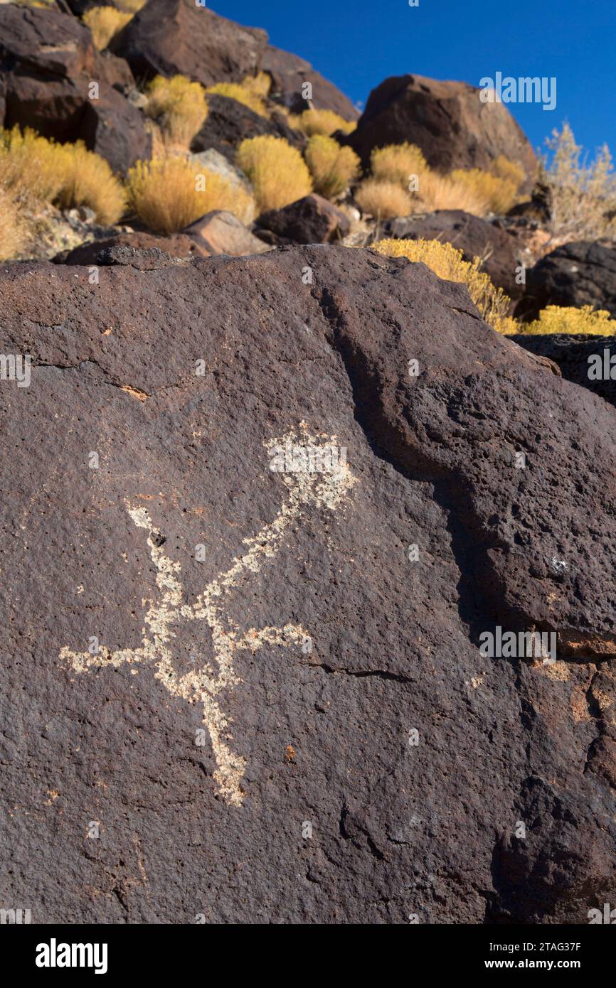 Felszeichnungen entlang Mesa Point Trail, Boco Negra, Petroglyph National Monument, New Mexico Stockfoto