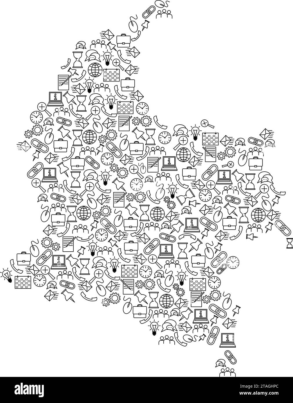 Kolumbien Karte aus schwarzen Mustern Set Symbole für SEO Analyse Konzept oder Entwicklung, Geschäft. Vektorabbildung. Stock Vektor