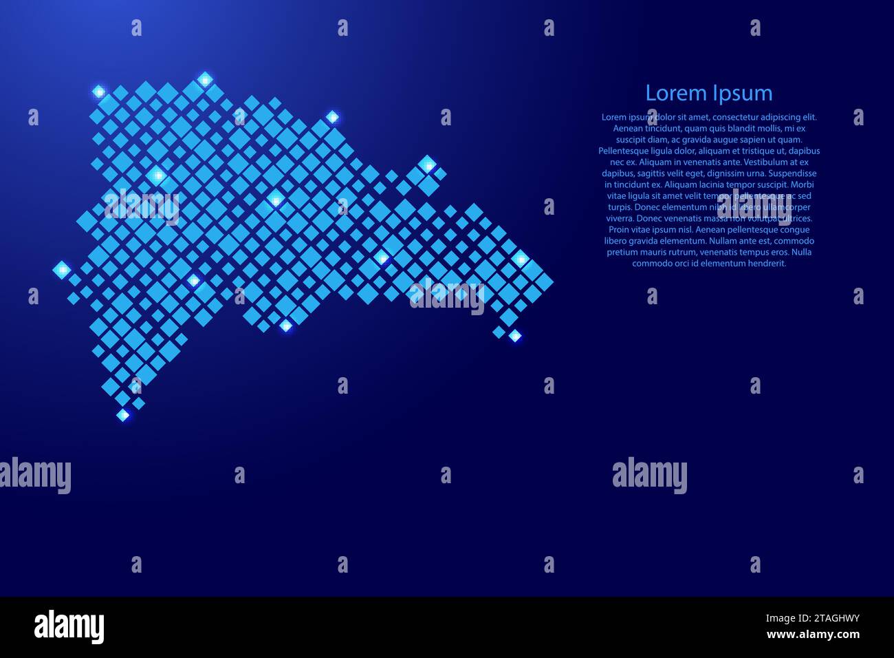 Dominikanische Republik aus blauen Rauten unterschiedlicher Größe und leuchtendem Sternenraster. Vektorabbildung. Stock Vektor