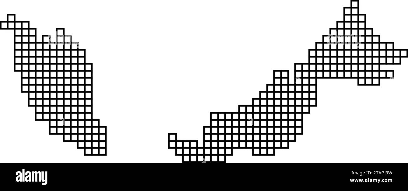 Malaysische Karte Silhouette aus schwarzen Mosaikstrukturen von Quadraten. Vektorabbildung. Stock Vektor