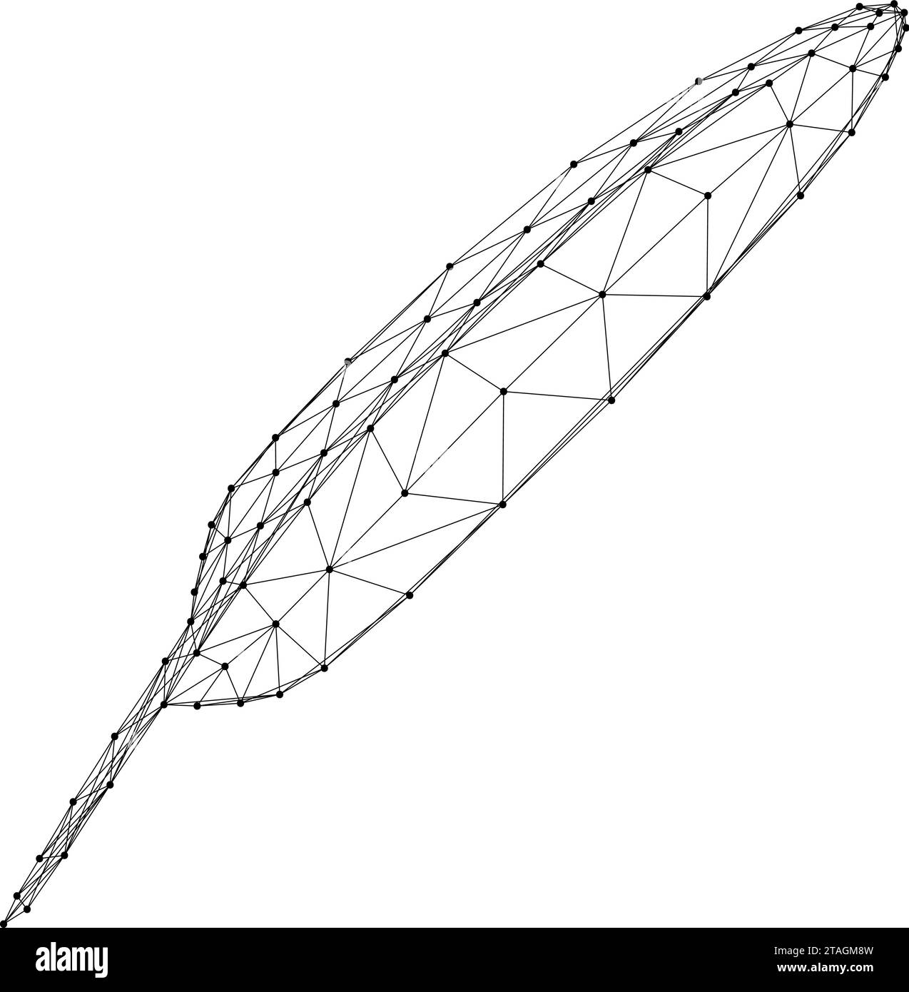 Vogelfederschreiber, Schreibpädagogik, aus abstrakten futuristischen polygonalen schwarzen Linien und Punkten. Low Poly-Konzept. Vektorabbildung. Stock Vektor