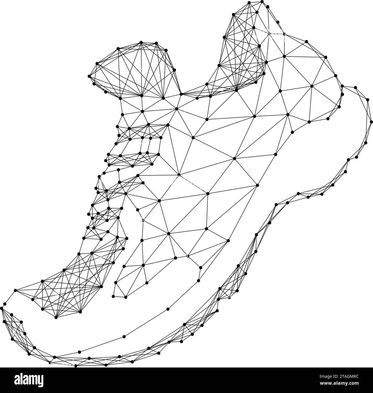 Sneaker-Schnürung, wiederholt die Kurve des Laufbeins, von abstrakten futuristischen polygonalen schwarzen Linien und Punkten. Vektorabbildung. Stock Vektor