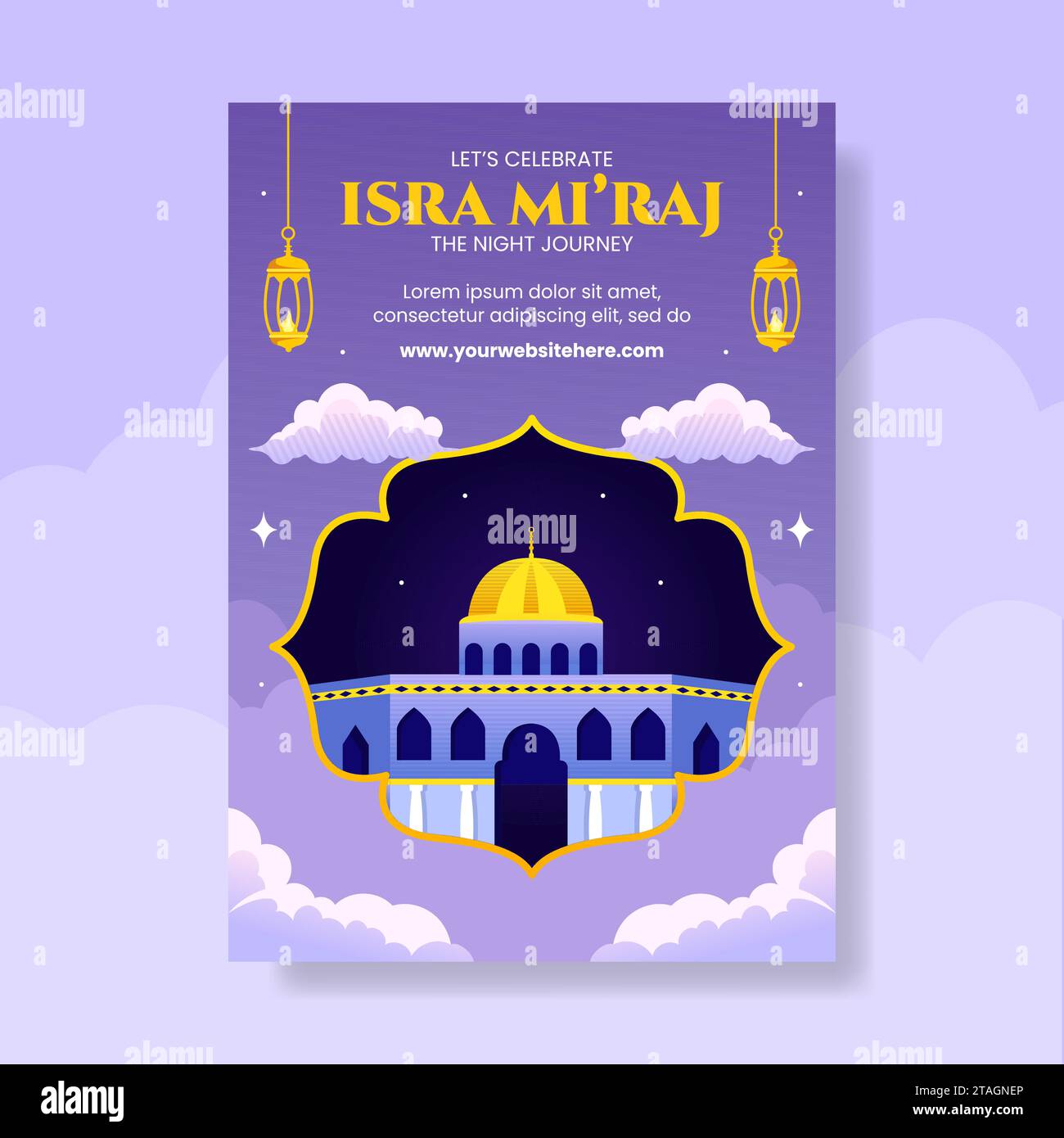 Isra Mi'raj Einladung Flat Cartoon Hand gezeichnete Vorlagen Hintergrund Illustration Stock Vektor