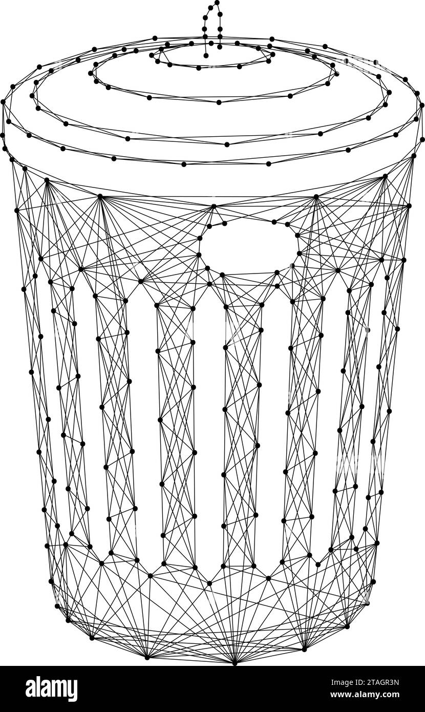 Mülleimer mit Deckel, aus abstrakten futuristischen polygonalen schwarzen Linien und Punkten. Low Poly-Konzept. Vektorabbildung. Stock Vektor