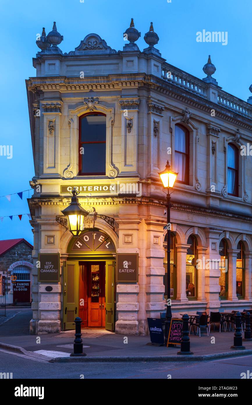 Das historische Criteria Hotel, erbaut 1877 in Oamaru, Neuseeland Stockfoto