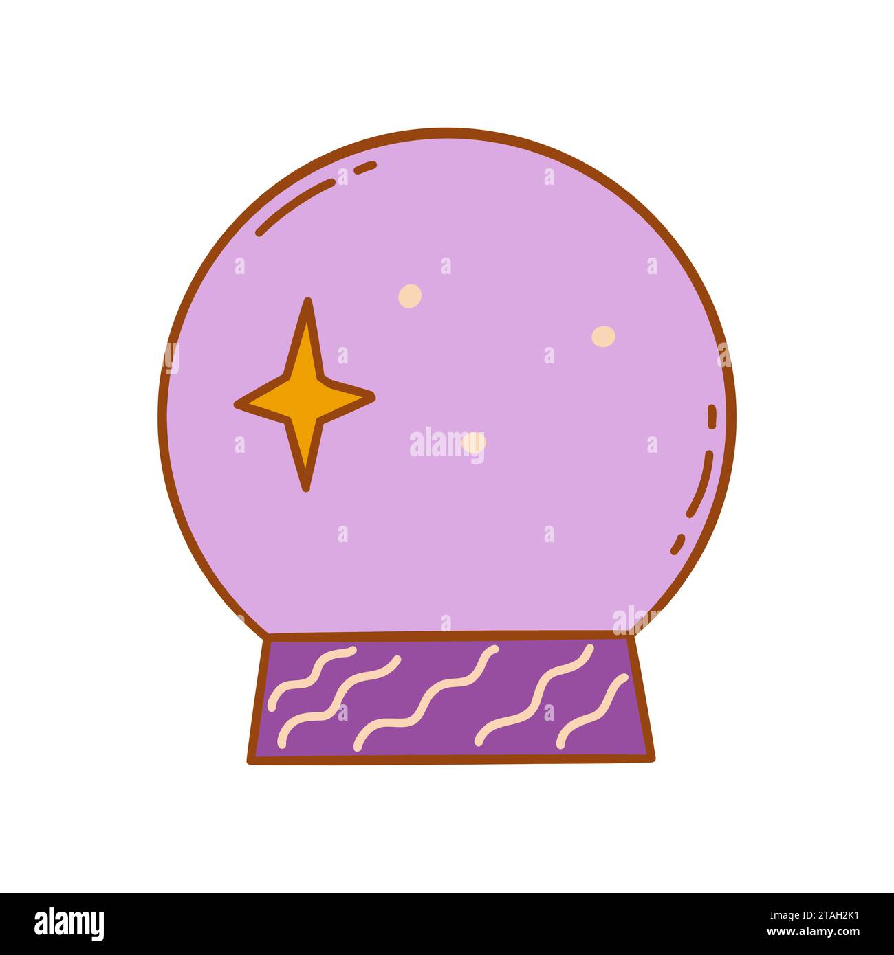 Magische Kugel aus violettem Kristall. Element von Hexerei und Esoterik, Vorhersagen und Magie. Bunte Vektor isolierte Kritzelillustration Hand gezeichnet Symbol Stock Vektor