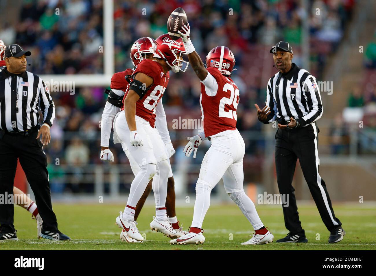 Terian Williams (29) feiert eine Interception während eines College Football-Spiels gegen die Notre Dame Figh Stockfoto