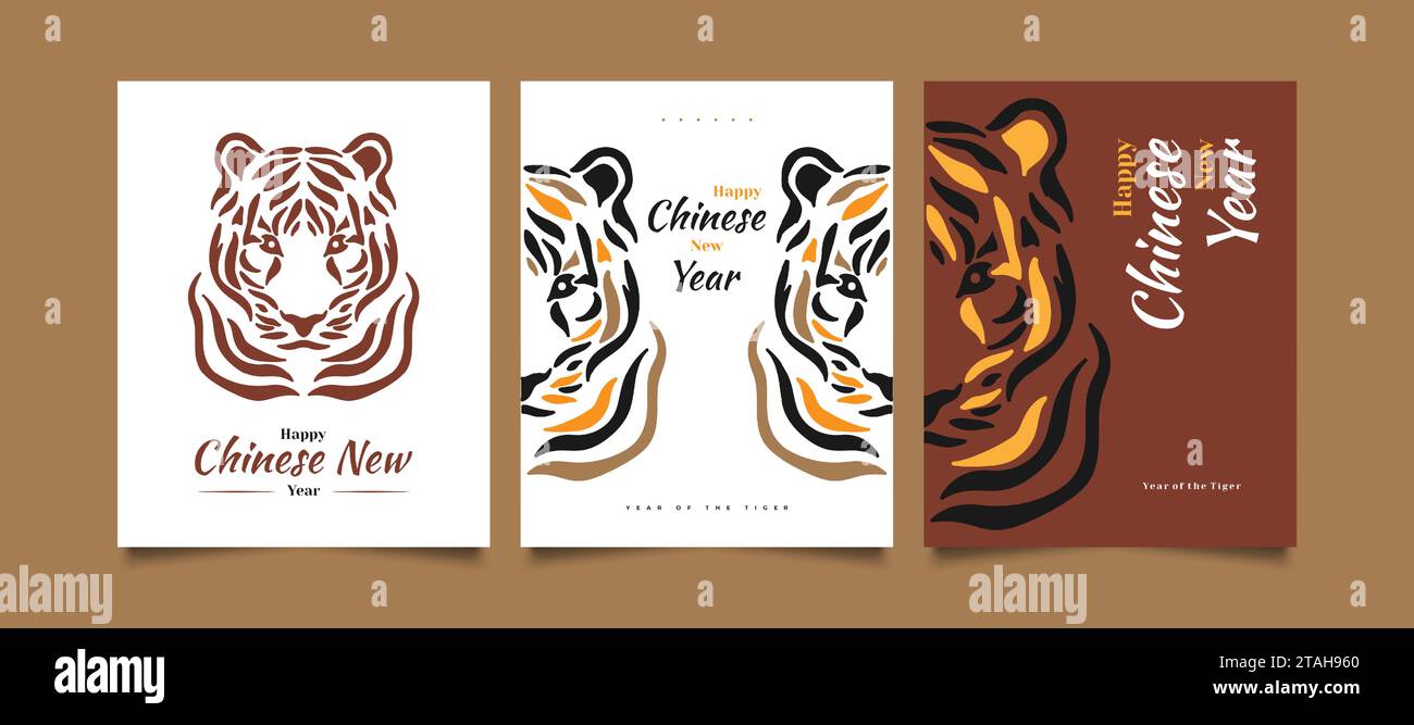 Chinesisches Neujahr 2022 Jahr des Tigers. Chinesisches Neujahrsplakat oder Karte mit Tigerkopf-Illustration. Geburtstagskarte Stock Vektor