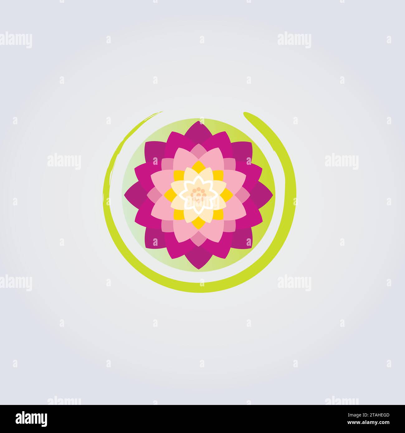 Lotus Flower Icon Logo Design - Natur, Frieden, Kreis asiatischer Garten Grün und Rosa Farben Stock Vektor