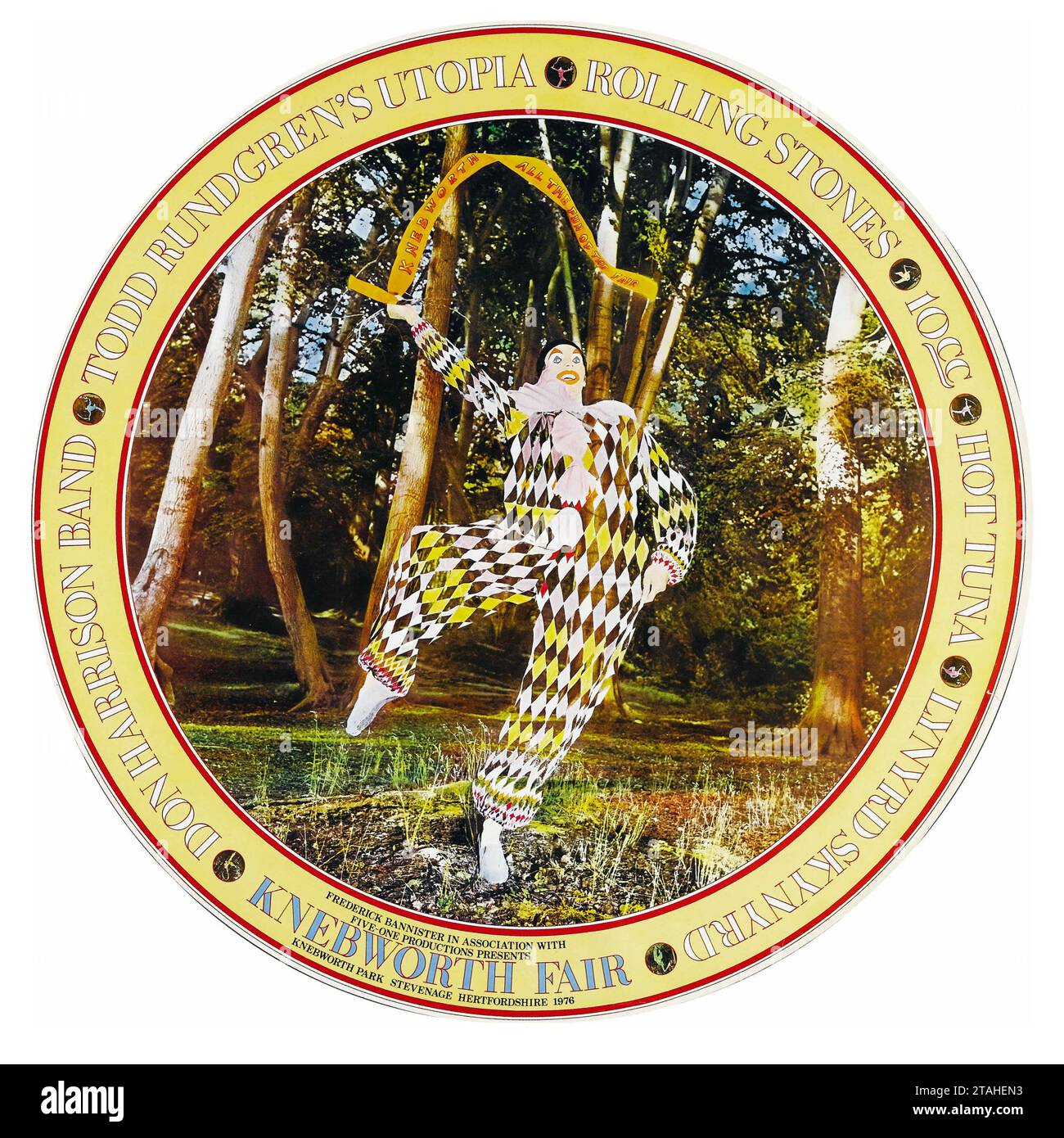 Knebworth Fair Concert Poster und Programm - Rolling Stones, Todd Rundgren, 10 CC, Hot Thuna, Lynard Skynyrd (Frederick Bannister - Five One Productions, 1976) Stockfoto