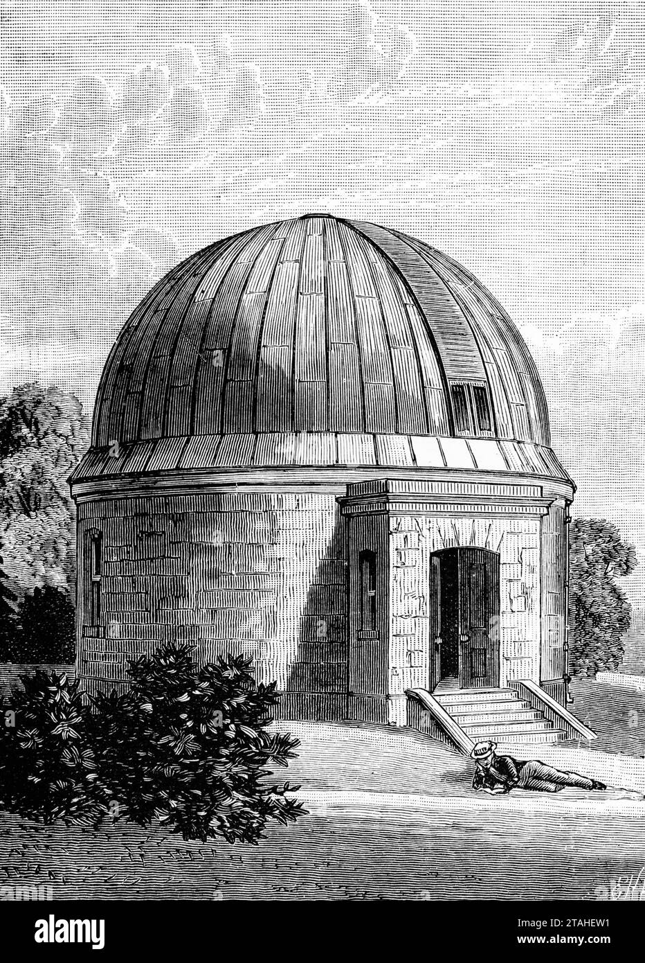 Der South Dome des Dunsink Observatory, Irland, 1889. Das Observatorium beherbergt das Südteleskop. Es handelt sich um ein refraktierendes Teleskop, das von Thomas Grubb aus Dublin gebaut und 1868 fertiggestellt wurde. Stockfoto