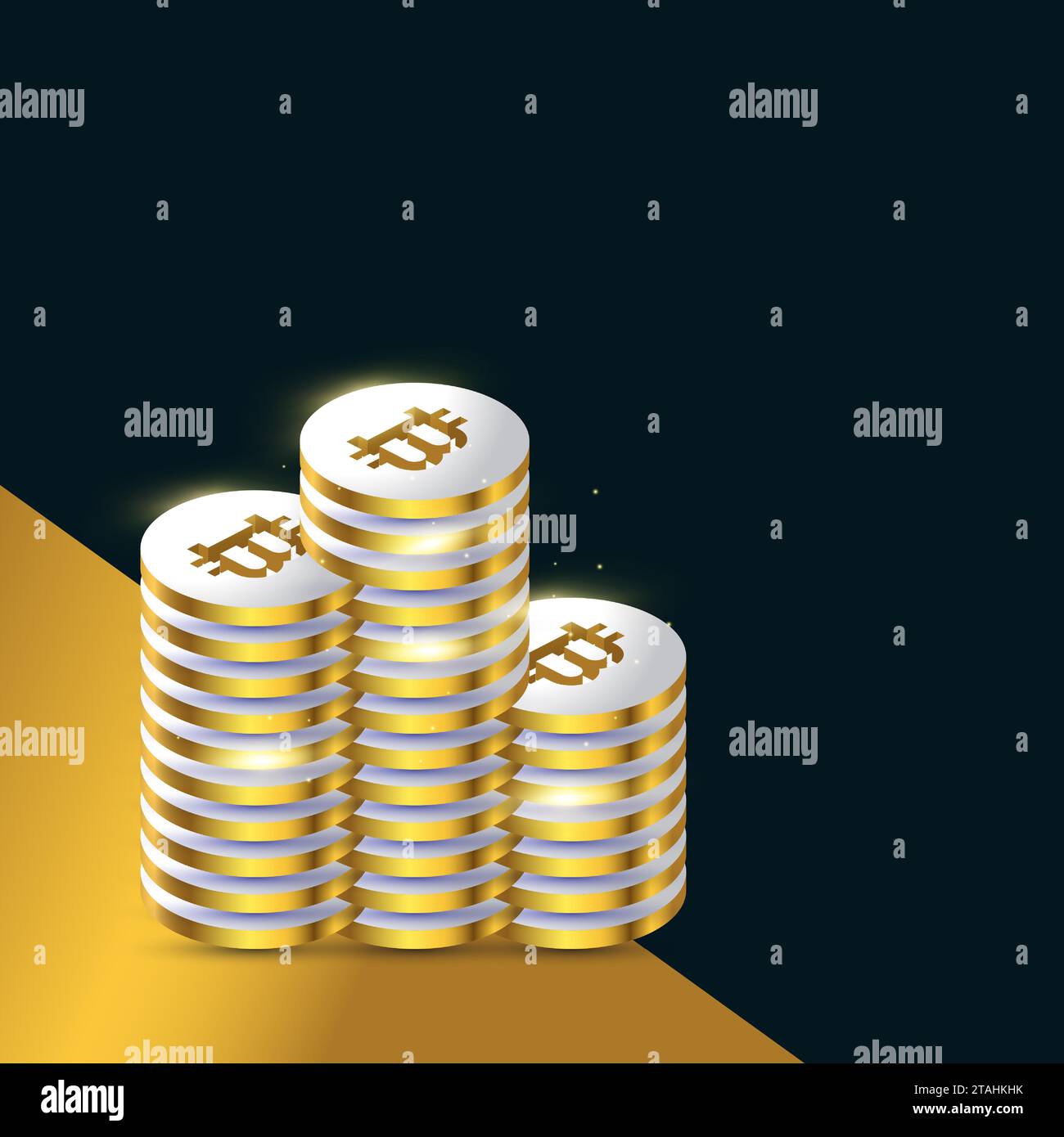 Illustration von Silber- und Gold-Bitcoin-Münzen Stock Vektor