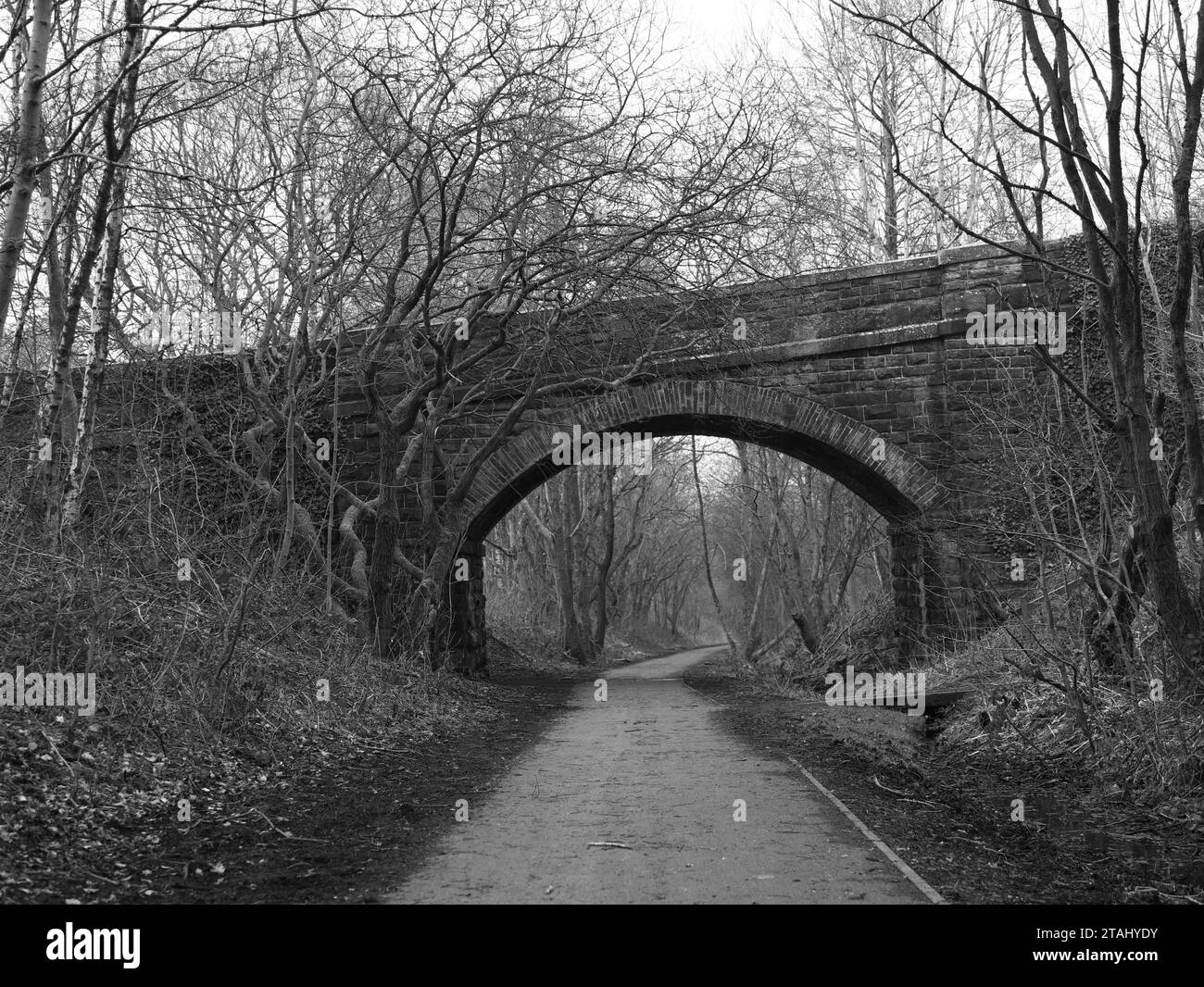 Die Brücke stellt eine vergessene East Lancashire Line Railways dar. Stockfoto