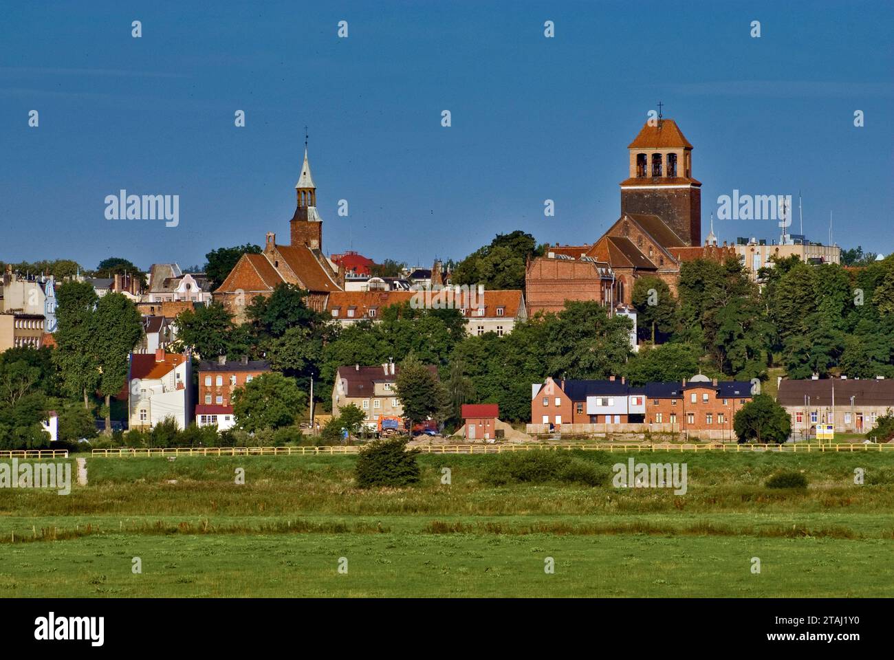 Altstadt Teil von Tczew von der Weichselbrücke aus gesehen, Pomorskie, Polen Stockfoto