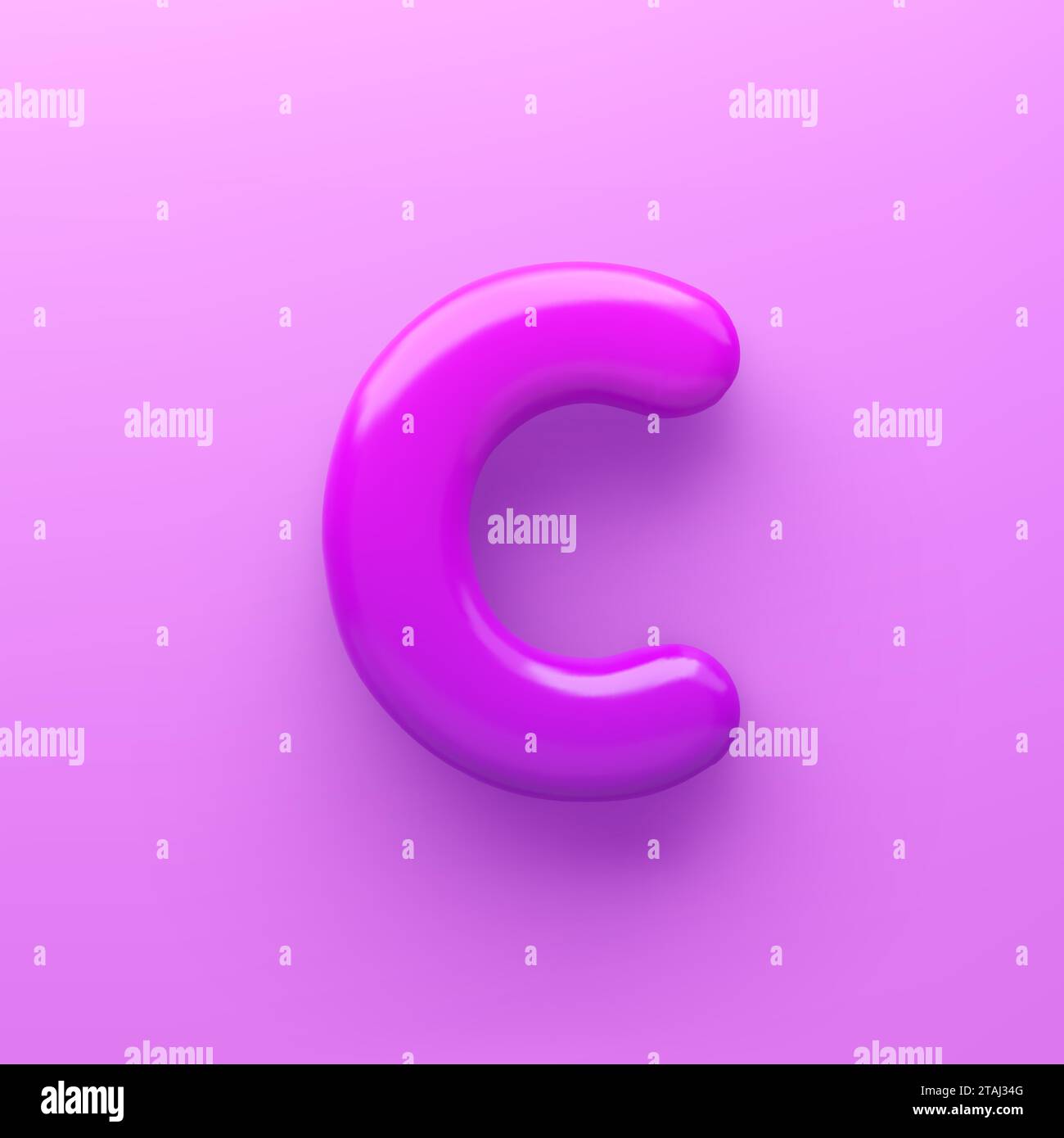 3D Purple Letter C mit glänzender Oberfläche auf violettem Hintergrund. Stock Vektor