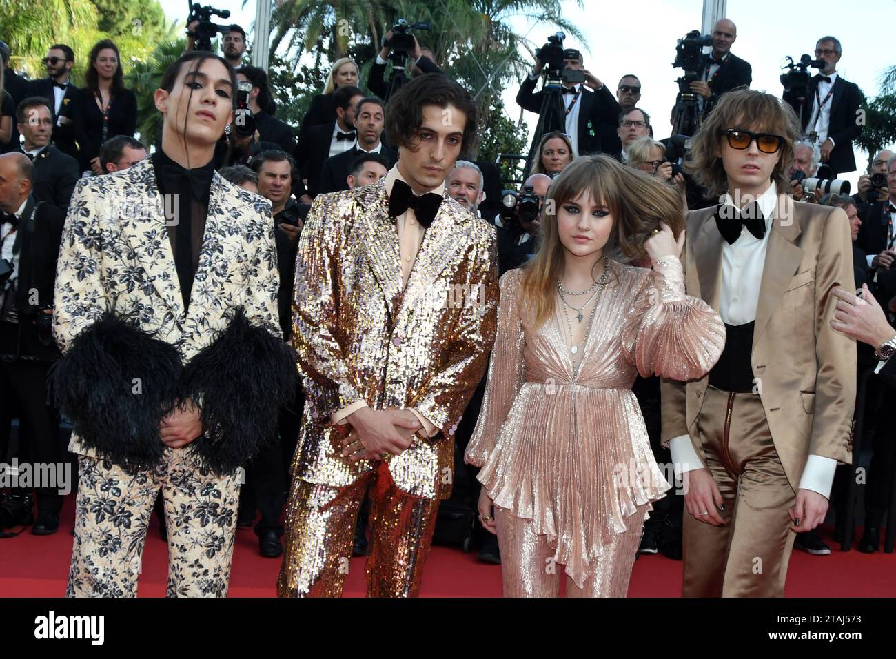 CANNES, FRANKREICH - 25. MAI: Ethan Torchio, Thomas Raggi, Damiano David und Victoria de Angelis nehmen an der Vorführung von "Elvis" während des 75. Jährlichen Cannes Teil Stockfoto