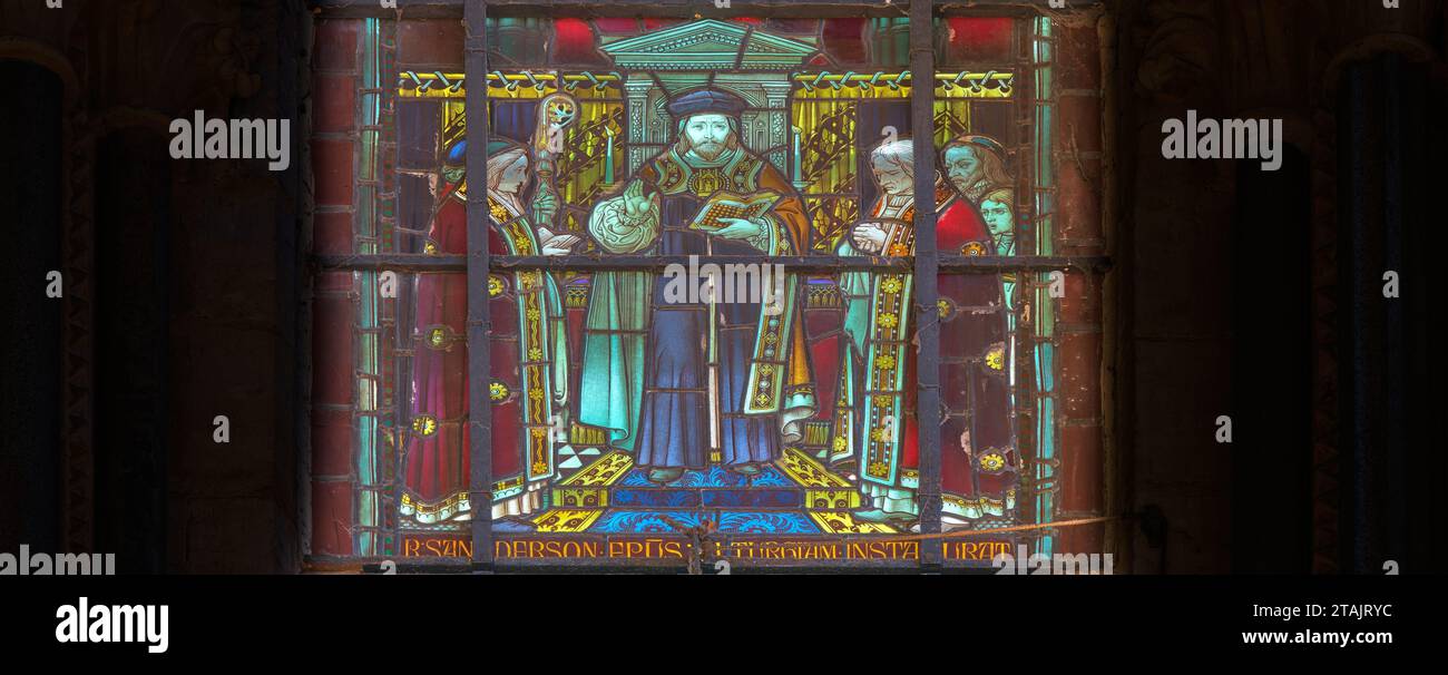 Robert Sanderson, gewählter Bischof der Lincoln Cathedral 1660: Buntglasfenster im Kapitelhaus der Kathedrale. Stockfoto