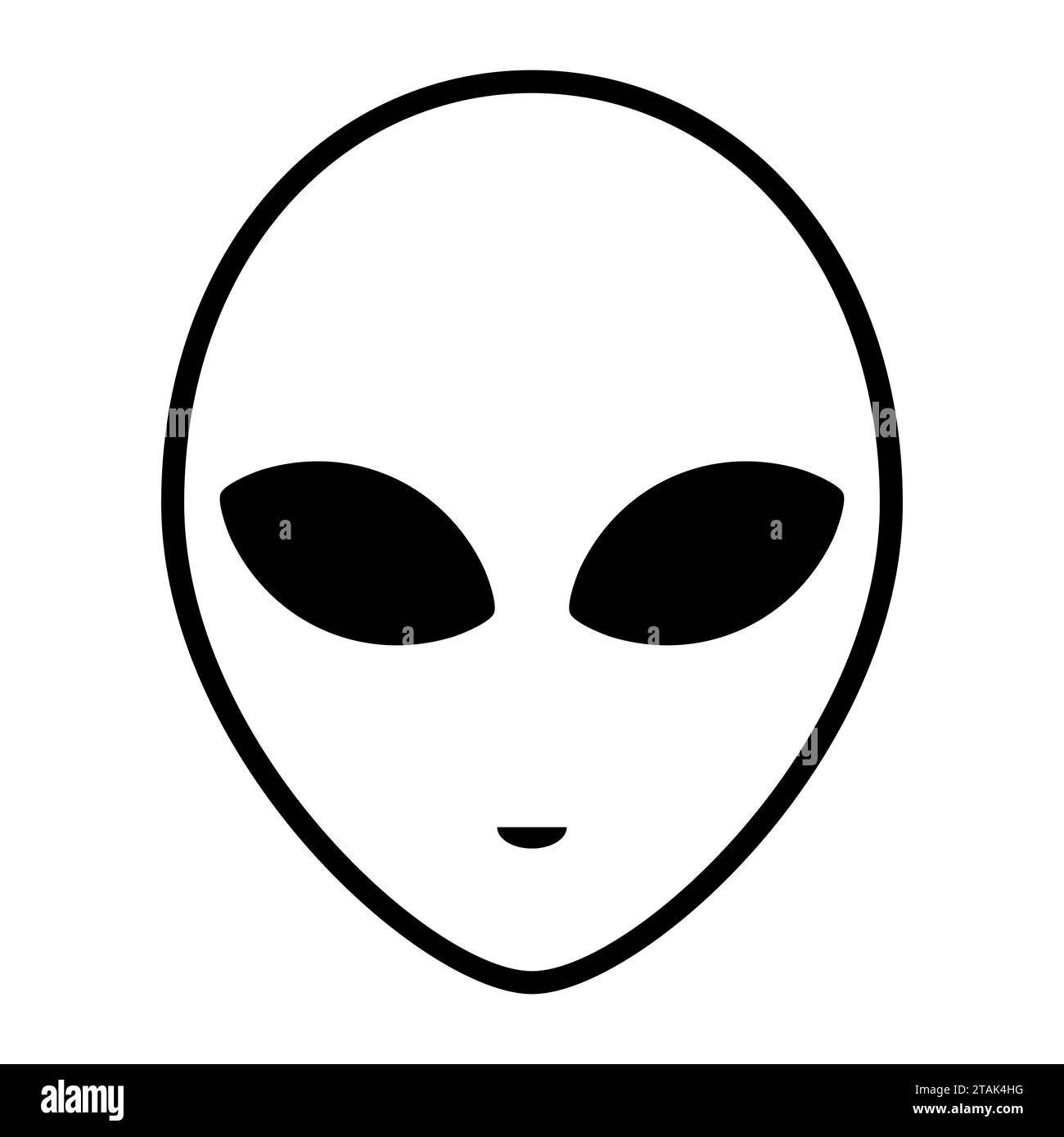 Alien-Symbol Gesicht mit großen Augen isoliert auf weißem Hintergrund. Extraterrestrischer humanoider Kopf. Vektorabbildung Stock Vektor