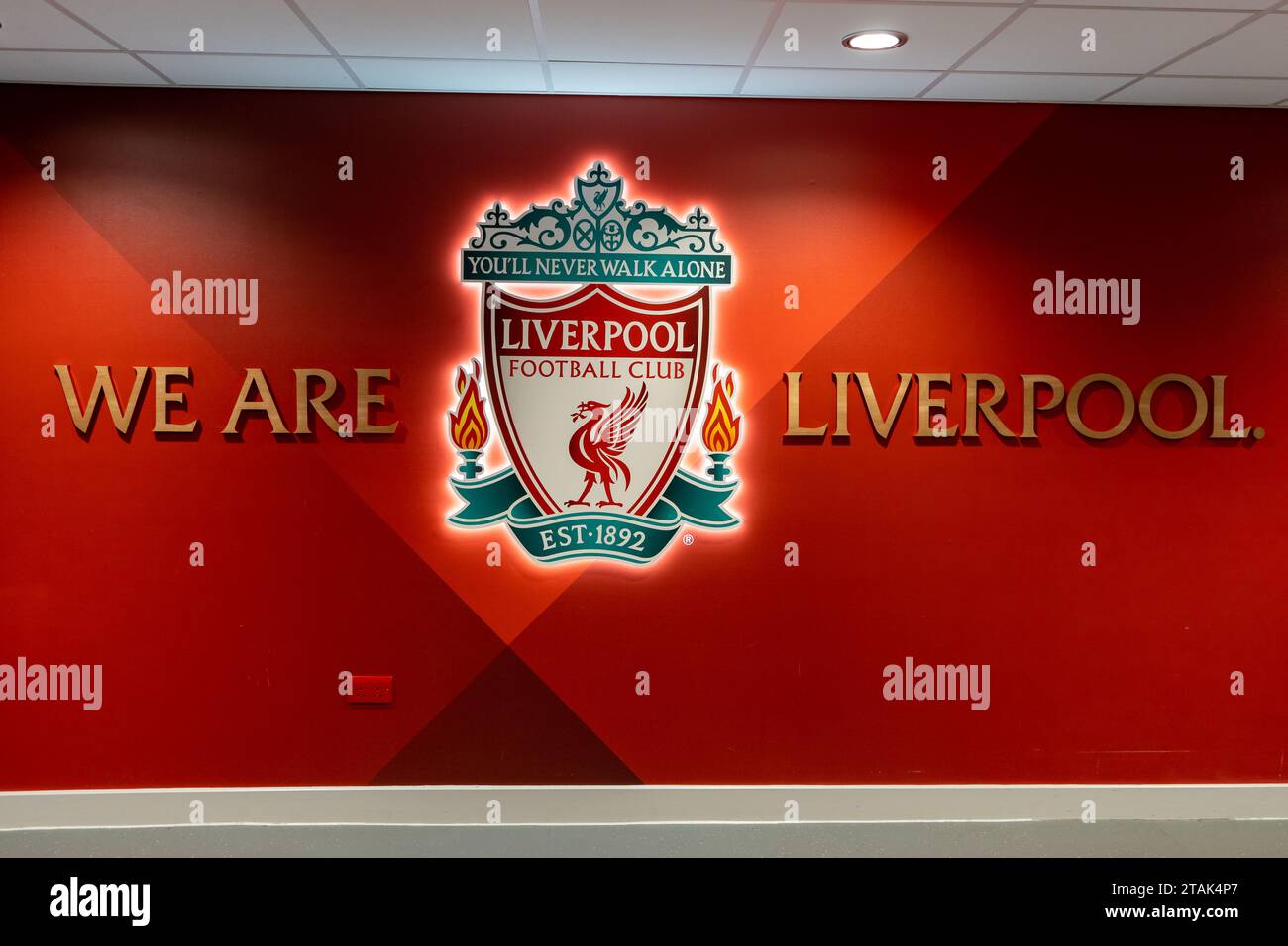 Wir sind Liverpool - Liverpool Wappen im Stadion Stockfoto