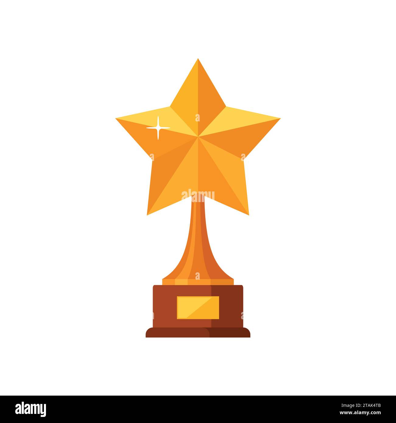 Trophäensieger Goldstern mit Holzsockel isoliert auf weißem Hintergrund. Vektorgrafik für den Goldpreis Stock Vektor