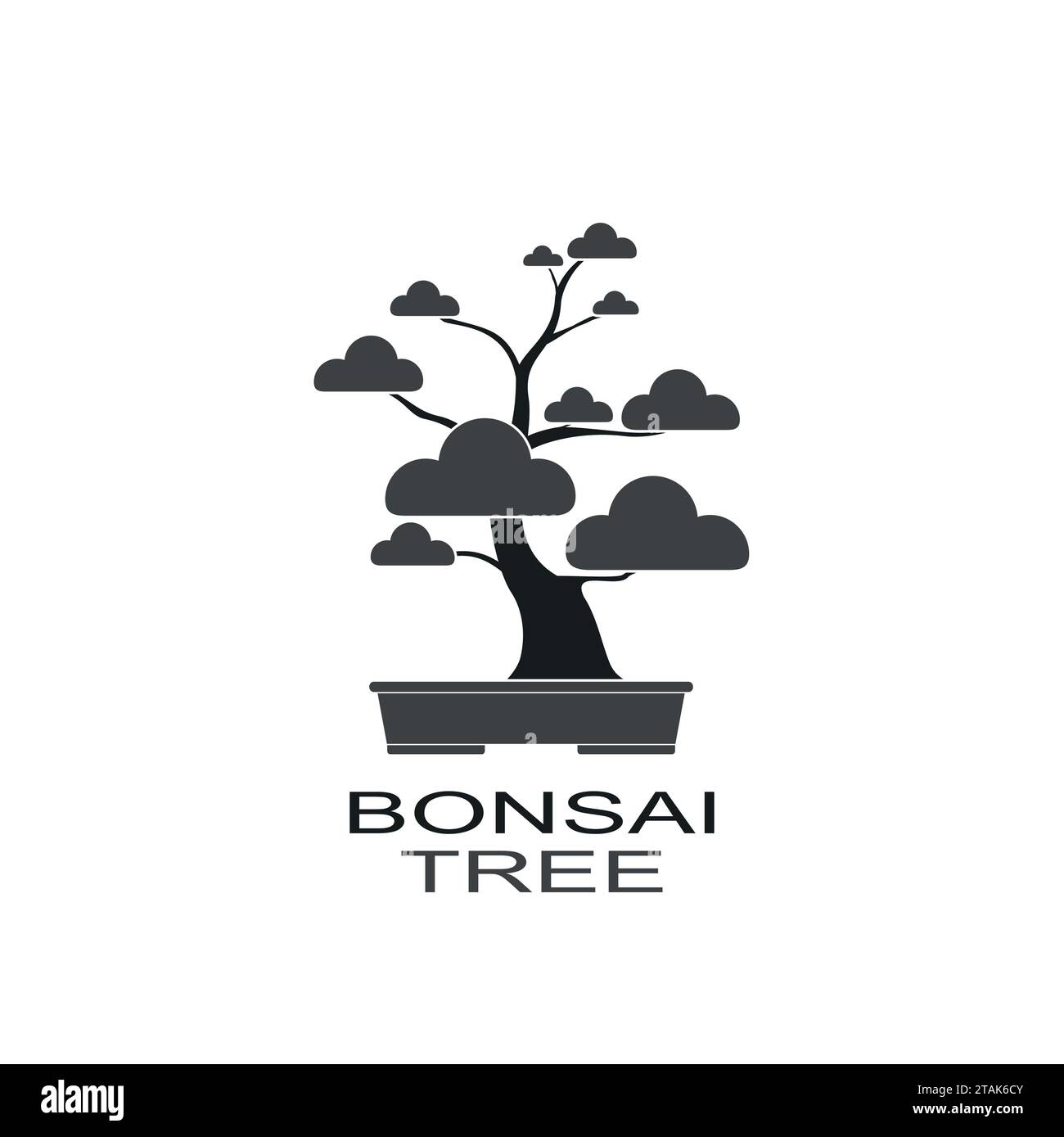 Bonsai-Symbol dekorativer kleiner Baum, der im Behälter wächst. Japanischer Baum isoliert auf weißem Hintergrund. Vektoriilustration Stock Vektor