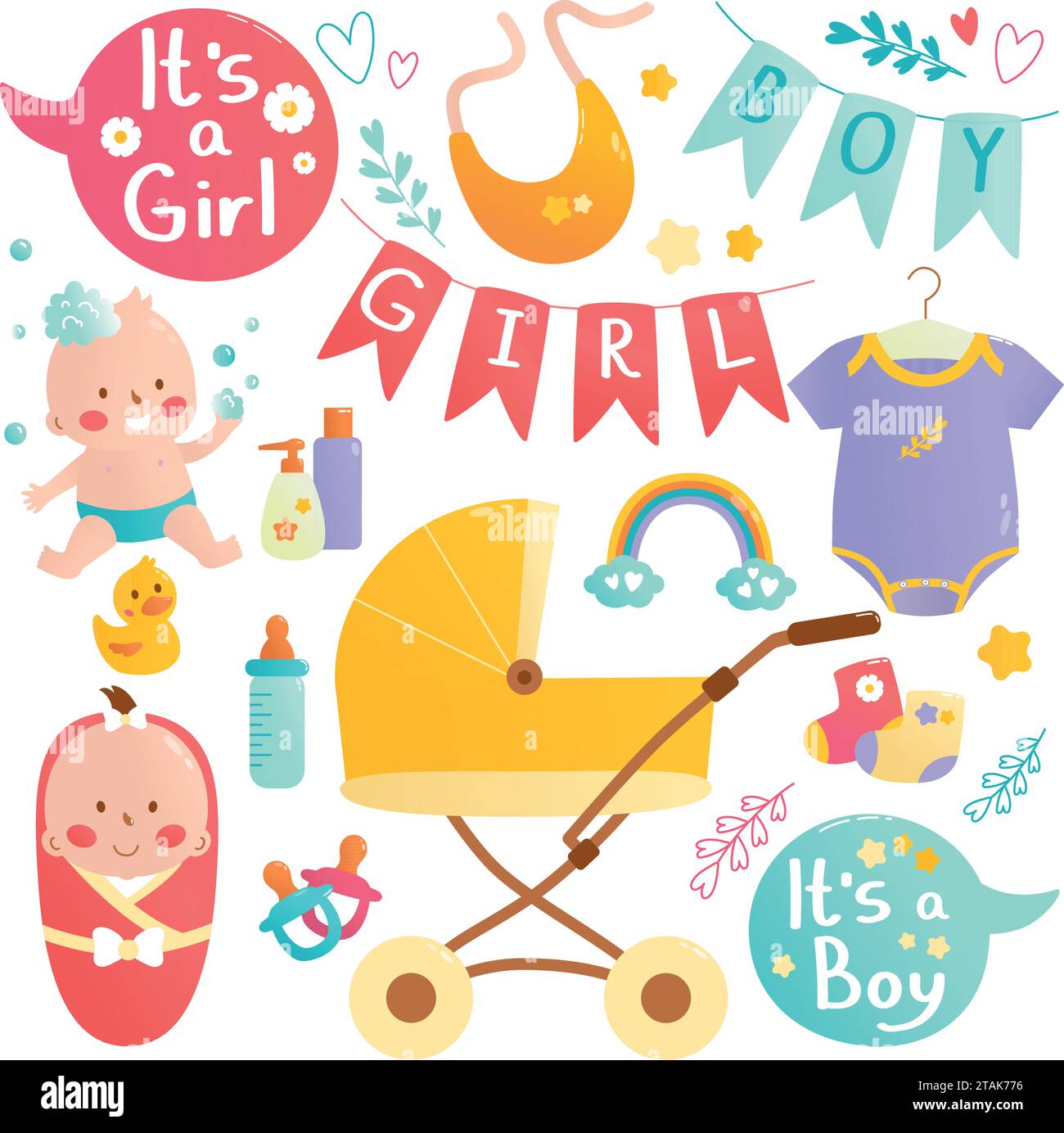 Vektorsatz von Babyduschen-Elementen Stock Vektor