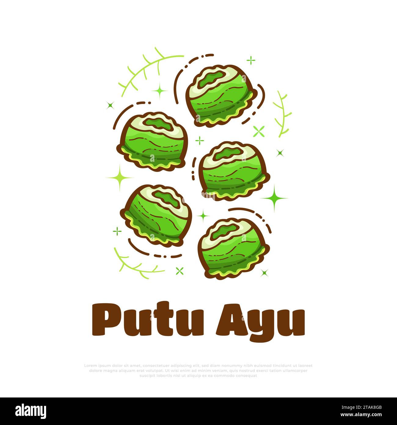 Illustration von Kue Putu Ayu, traditioneller indonesischer Kuchen. Vektor Für Gedämpften Kuchen Stock Vektor